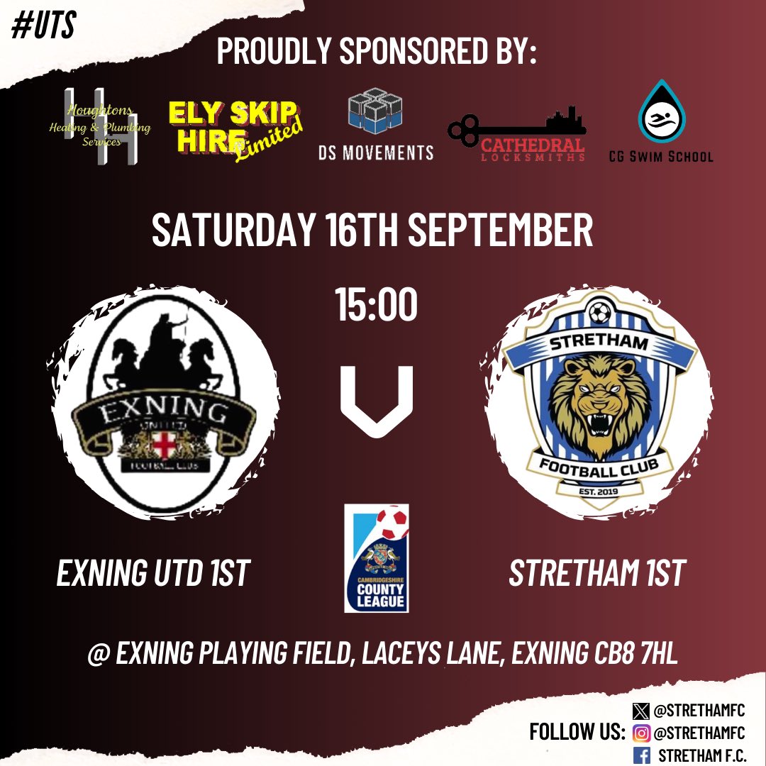 SATURDAY’S GAME 🚨

We head over to <a href="/ExningUnitedFC/">Exning United FC</a> in the league.

Hoping to continue our run after a good result last week 💪

Get yourselves over and show some support 👏

#UTS
🔵⚪️