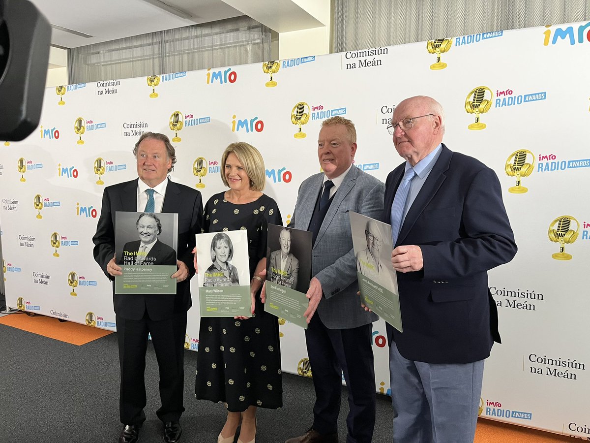 eleanormcevoy's tweet photo. Congratulations to @JoeFinneganShow John Bennett MBE, Paddy Halpenny & Mary Wilson - inducted into the @IMRORadioAwards Hall of Fame at a ceremony this morning at Copyright House
@bbcradioulster @ShannonsideFM @NorthernSoundFM @RTERadio1 #ExcellenceInBroadcasting #IMRO23 📻📡 https://t.co/g24ZQBL1td
