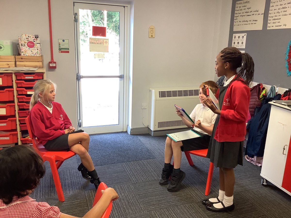 StPhilipsY5B's tweet photo. This week in English, Year 5 took part in an interview, acting as journalists and asking questions about an event in our story. @StPhilipCEAP #TeamStPhilips https://t.co/rFguRndeNa