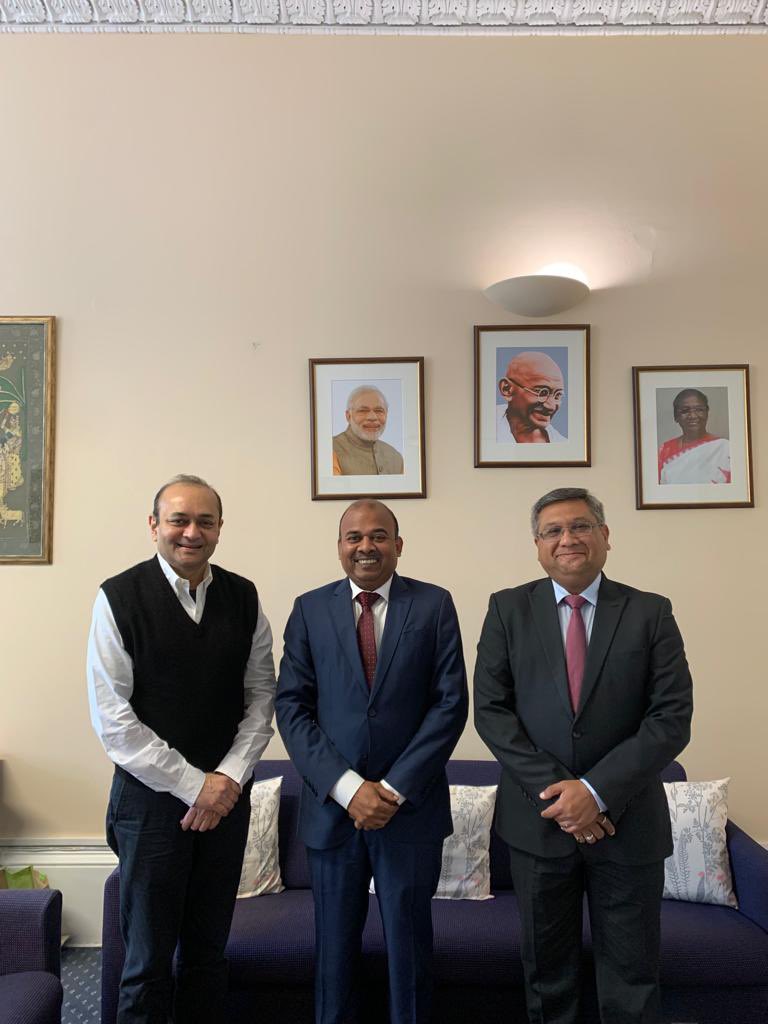 Honoured to meet @kgl123 Mr. Bijay Selvarajan, @IndiaInScotland alongwith @ficci_india Director of #UK @paramjshah. Discussed bilateral trade opportunities between #India & #Scotland, as well as manufacturing opportunities in Scotland in veterinary pharmaceutical & diagnostic