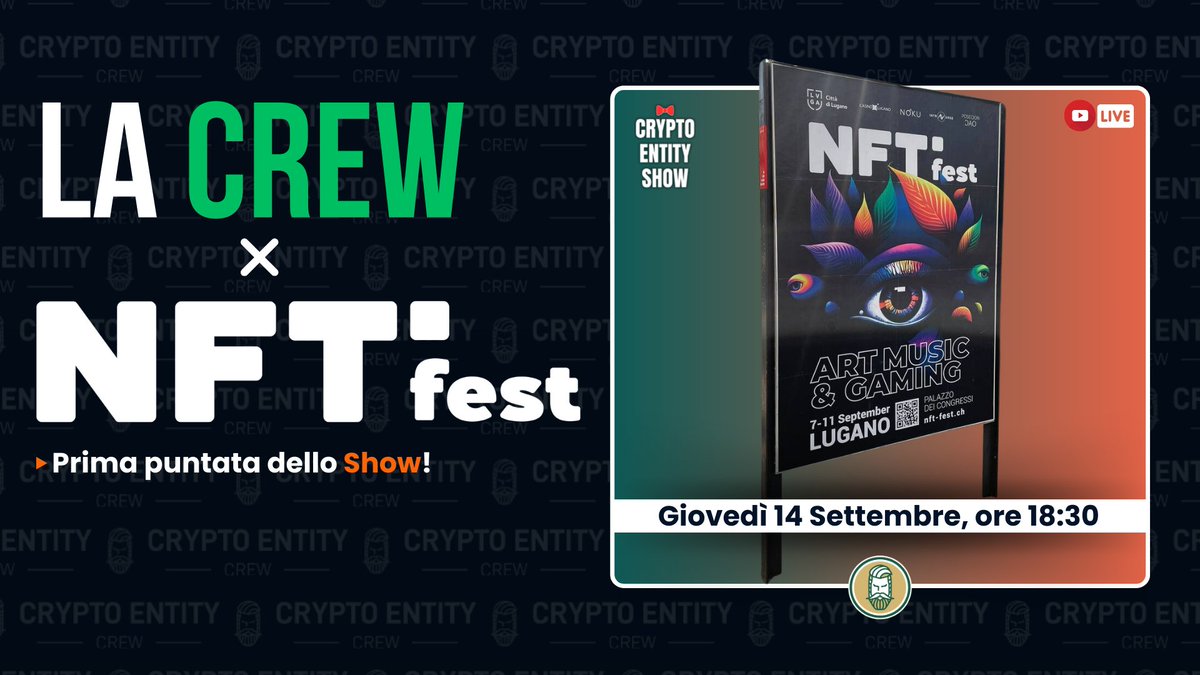 Crypto_Entity_C's tweet photo. 1/2
#CryptoEntityShow
La #CryptoEntityCrew inaugura la seconda stagione raccontando l'esperienza all'NFT Fest di Lugano!
🗓 Giovedì 14 Settembre
🕘 18:30
📍 Canale YT
https://t.co/8ixjFxtIgk
Se vuoi rivedere altri dettagli: https://t.co/6RwpTuh2m9 https://t.co/I8RSO6UB3y