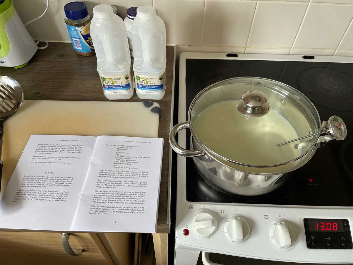 Moorlands2's tweet photo. Thank you for sharing pictures of your 'first' homemade cheese Stewart. 
" As soft cheeses go, I’m very happy with the texture and the taste, whilst a little tangy, it will go well with crackers". Stewart Rush added. https://t.co/6GyNQfXU5J