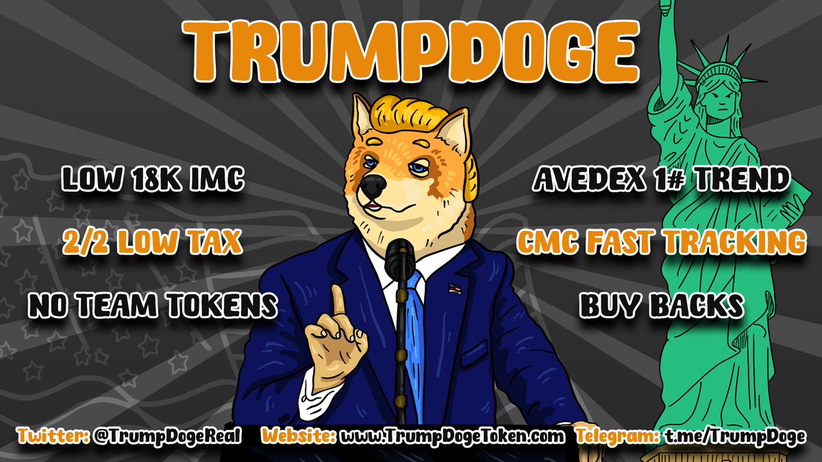 🐶TrumpDoge 

🔥 Pancakeswap Launch Today at 14:00 UTC!

✅ Only 18k Initial MC
✅ LP locked 
✅ 2% Buy Tax / 2% Sell Tax
✅ Avedex Trending
✅ Buy Backs
✅ BSC Trending

💸 Contract: 
0x71Be885f924509229963117B25baB4b051F86601

#doge #elonmusk #dogecoin #100x #btc #bitcoin 
#bnb