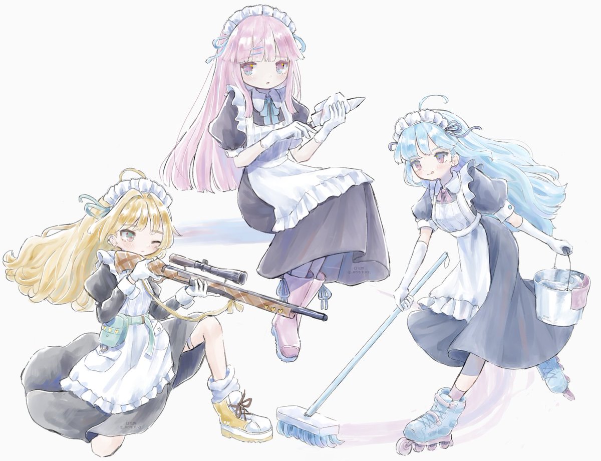 kotonoha aoi maid multiple girls 3girls maid headdress apron pink hair blonde hair  illustration images