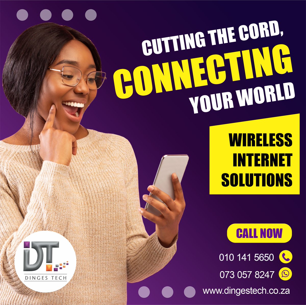 DingesTech's tweet photo. Wireless Internet with Dinges Tech!🌐
Experience the freedom of seamless connectivity with our wireless technology. Say goodbye to cables and hello to mobility like never before!
Web: https://t.co/9NipiqD00t
#DingesTech #mpumalanga #nelspruit #mbombela #Internet https://t.co/oaV6Ko03RJ