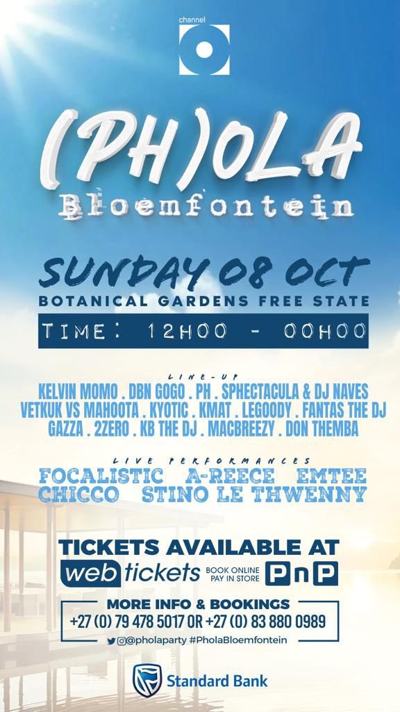 Gommiey_x's tweet photo. Early bird tickets are officially on available on https://t.co/yKFoOyHOAE for only R200! 

Book your tables now to avoid disappointments 🤝

#PholaBFN #PholaSummerSzn https://t.co/Ropxw9KlUf