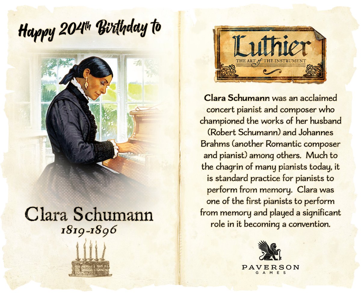Happy 204th Birthday to Clara Schumann! 🎂🎼🎹  #happybirthday #luthier #luthiergame #paversongames #violin #orchestra #classicalmusic #music #piano #romanticmusic #symphony #vincentdutrait #gameart #art #illustration #sketch #conceptart #boardgameart #drawing #gameartist