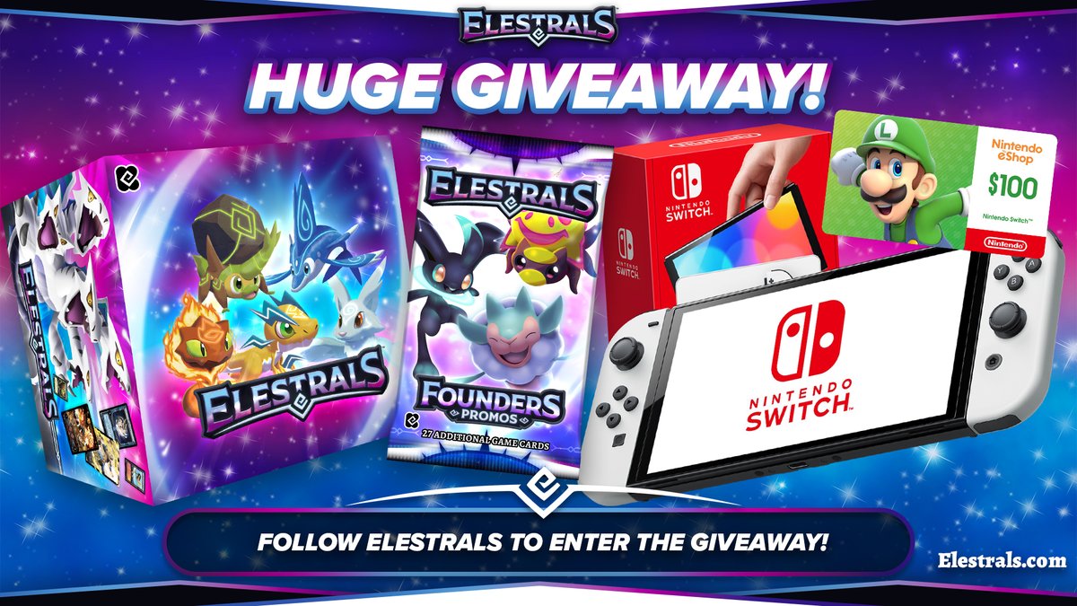 🚨To celebrate the launch of the Teal Mask DLC I'm doing a fun <a href="/Elestrals/">Elestrals</a> + Nintendo Switch Giveaway!

🌍Global Giveaway!
♻️RT and Enter via our Gleam Link Here:
gleam.io/competitions/t…

🎮Nintendo Switch OLED
💰$100 EShop Giftcard
💫Elestrals KS Founders Box + Promo Pack!