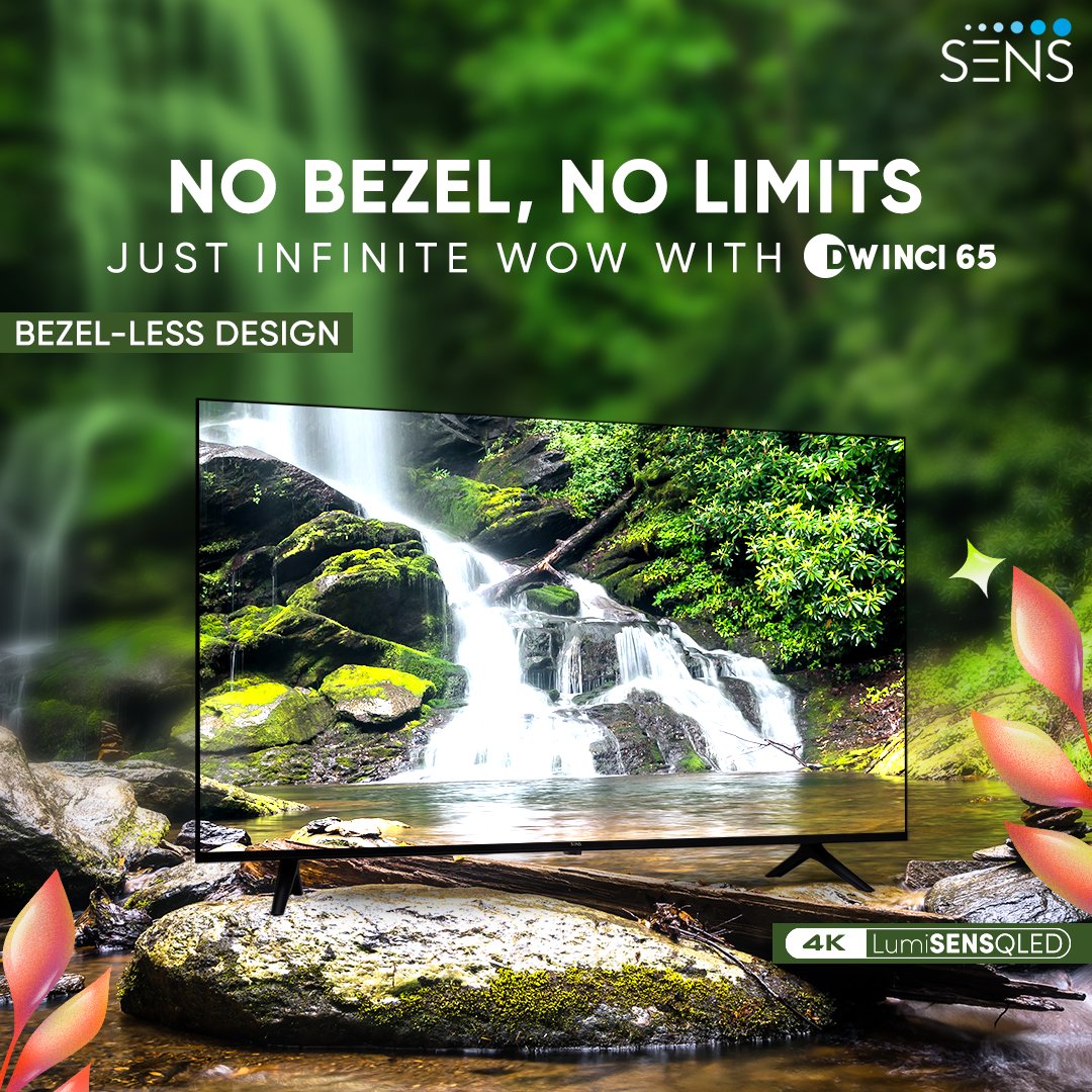 It's not just a screen, it's a canvas of innovation. Get ready to be wowed with Dolby Atmos, 4K Display and Bezel-less screen at ₹47,999 on Flipkart!

Buy now on Flipkart - bit.ly/3EBEiwi

#SENS #LetTVsMakeSENS #Dwinci65 #LumiSENS #SmartTV