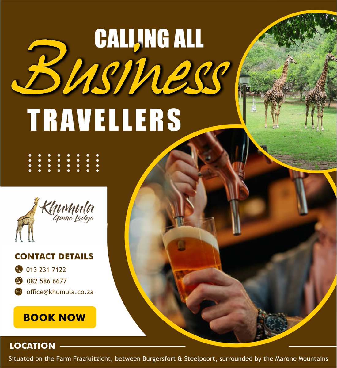 KhumulaL's tweet photo. Calling All Busy Business Travelers!π¬
After an exhausting day of travel, our lodge becomes your sanctuary for unwinding and revitalising.
Book today!
π± WhatsApp: +27 82 586 6677
π§ Email: office@khumula.co.za
#KhumulaLodge #BusinessAccommodation #MountainViews #BestBrews https://t.co/5GbVQOOdI8