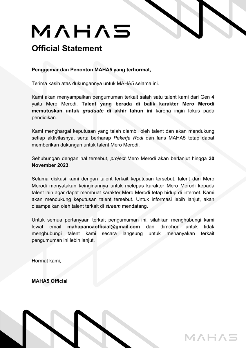 maha5official's tweet photo. Pengumuman terkait talent GEN 4 @MerodiMero https://t.co/cuSQwcWcp1