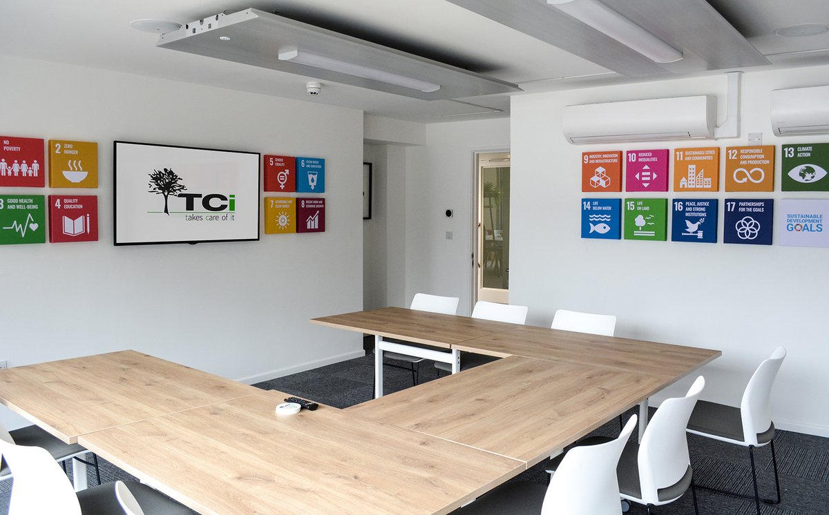 TCiGB's tweet photo. Really pleased with our acoustic #artwork panels from @GIKAcoustics featuring the UN 2023 SDGs. They are hung in our training room, making it #vibrant and welcoming whilst being made from #recycled and #sustainable materials. https://t.co/qMayYJrinJ