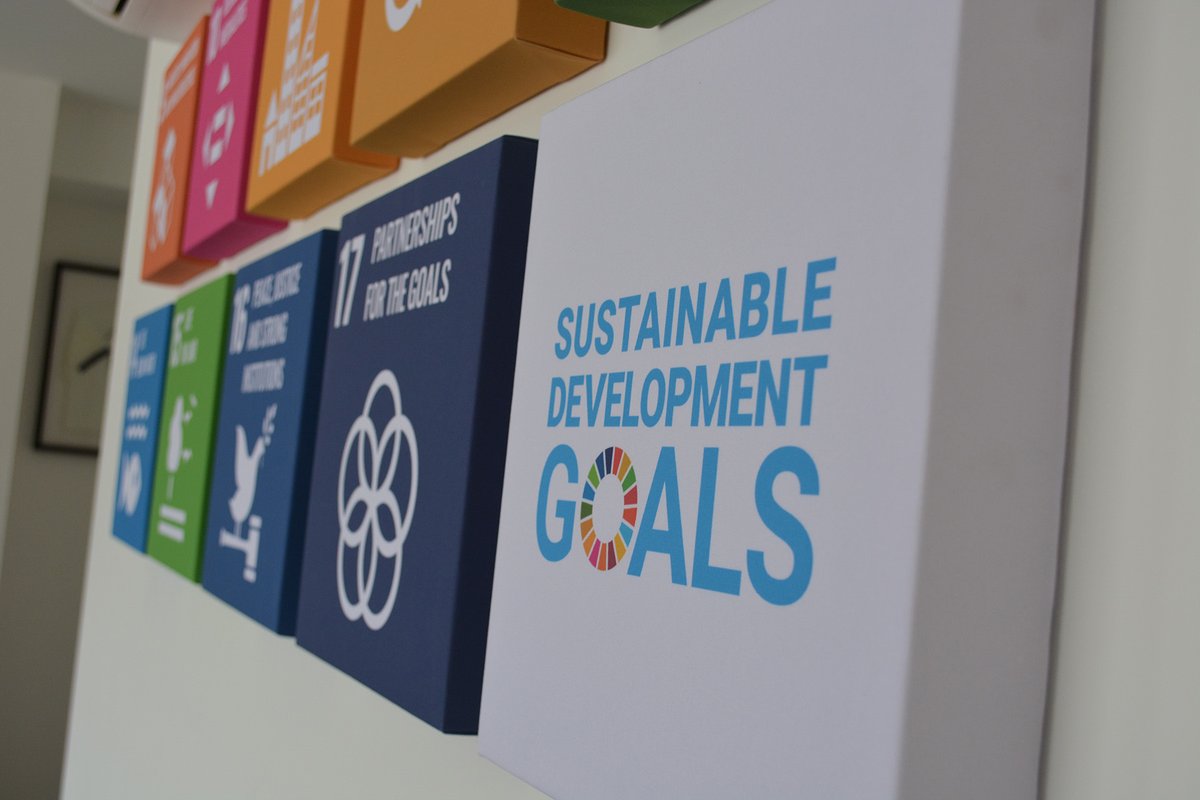 TCiGB's tweet photo. Really pleased with our acoustic #artwork panels from @GIKAcoustics featuring the UN 2023 SDGs. They are hung in our training room, making it #vibrant and welcoming whilst being made from #recycled and #sustainable materials. https://t.co/qMayYJrinJ