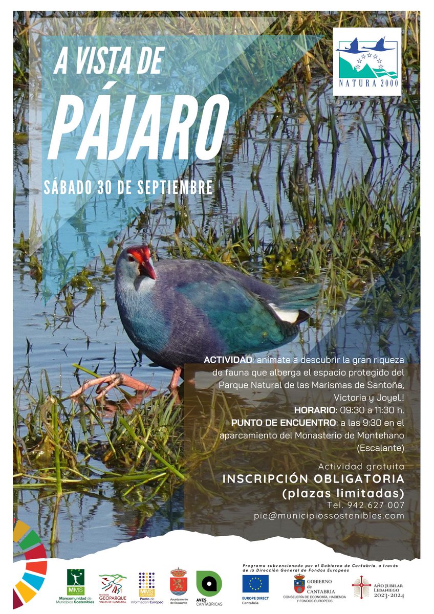 El sábado 30 de septiembre ven a descubrir la fauna del Parque Natural de las Marismas de Santoña, Victoria y Joyel . Actividad gratuita! Plazas limitadas. Anímate e inscríbete: 942 627 007// pie@municipiossostenibles.com #CantabriaEuropa #RedNatura2000