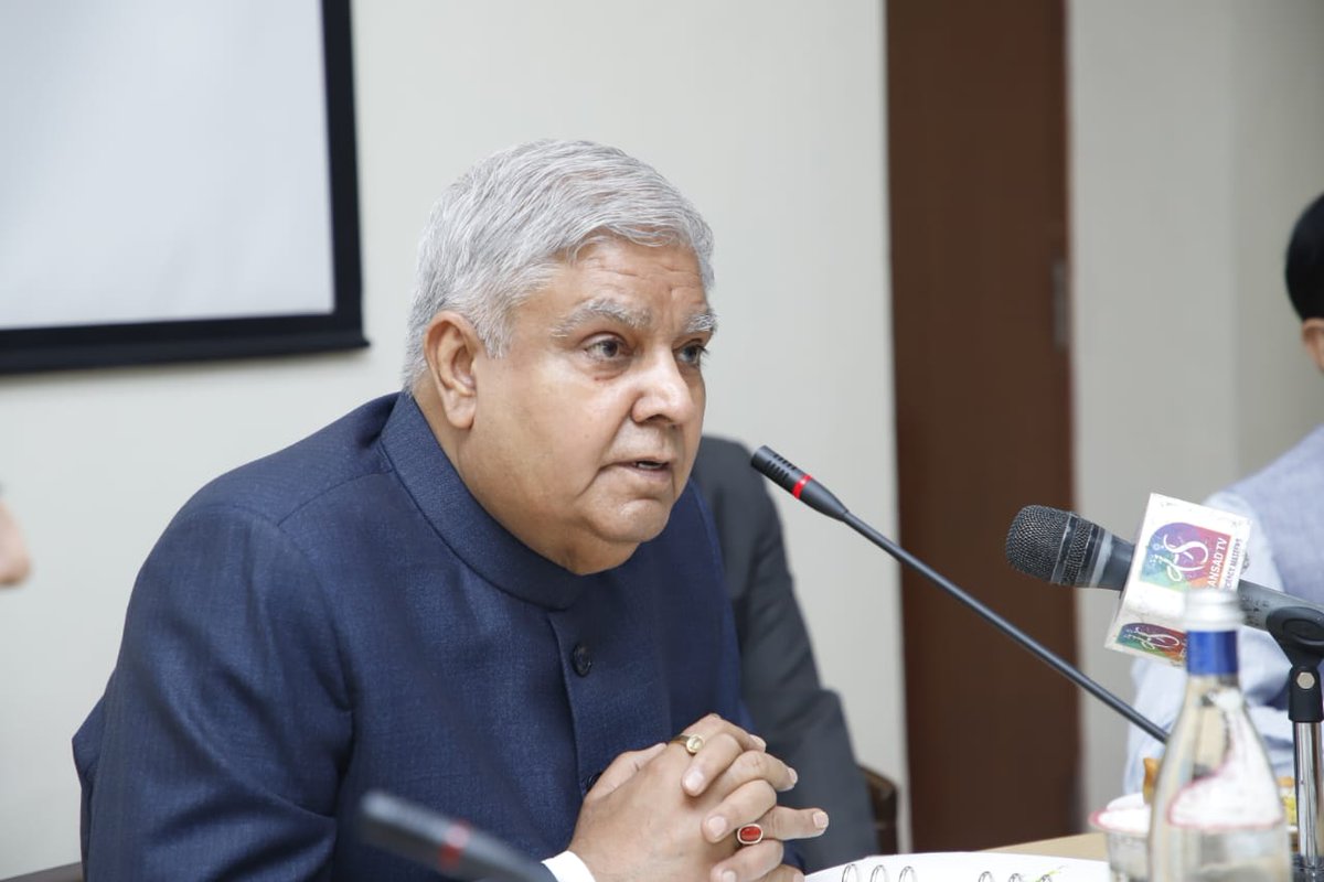 VPIndia's tweet photo. Honโble Vice-President, Shri Jagdeep Dhankhar addressed the research faculty and scholars of Indian Council of World Affairs at Sapru House, New Delhi today. @ICWA_NewDelhi https://t.co/HIHCTOlhVg