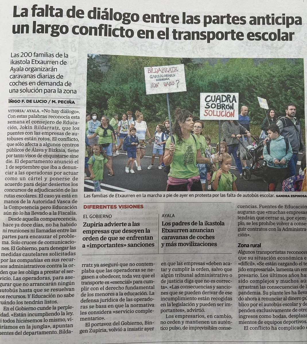 #TransporteEscolar
🚌 Es exclusiva responsabilidad del #GobiernoVasco la situación que se vive con el transporte escolar. 
➡️ Un conflicto que viene de lejos y que los responsables de Educación no han tenido la voluntad de evitar. 
‼️Además insultando a las empresas operadoras