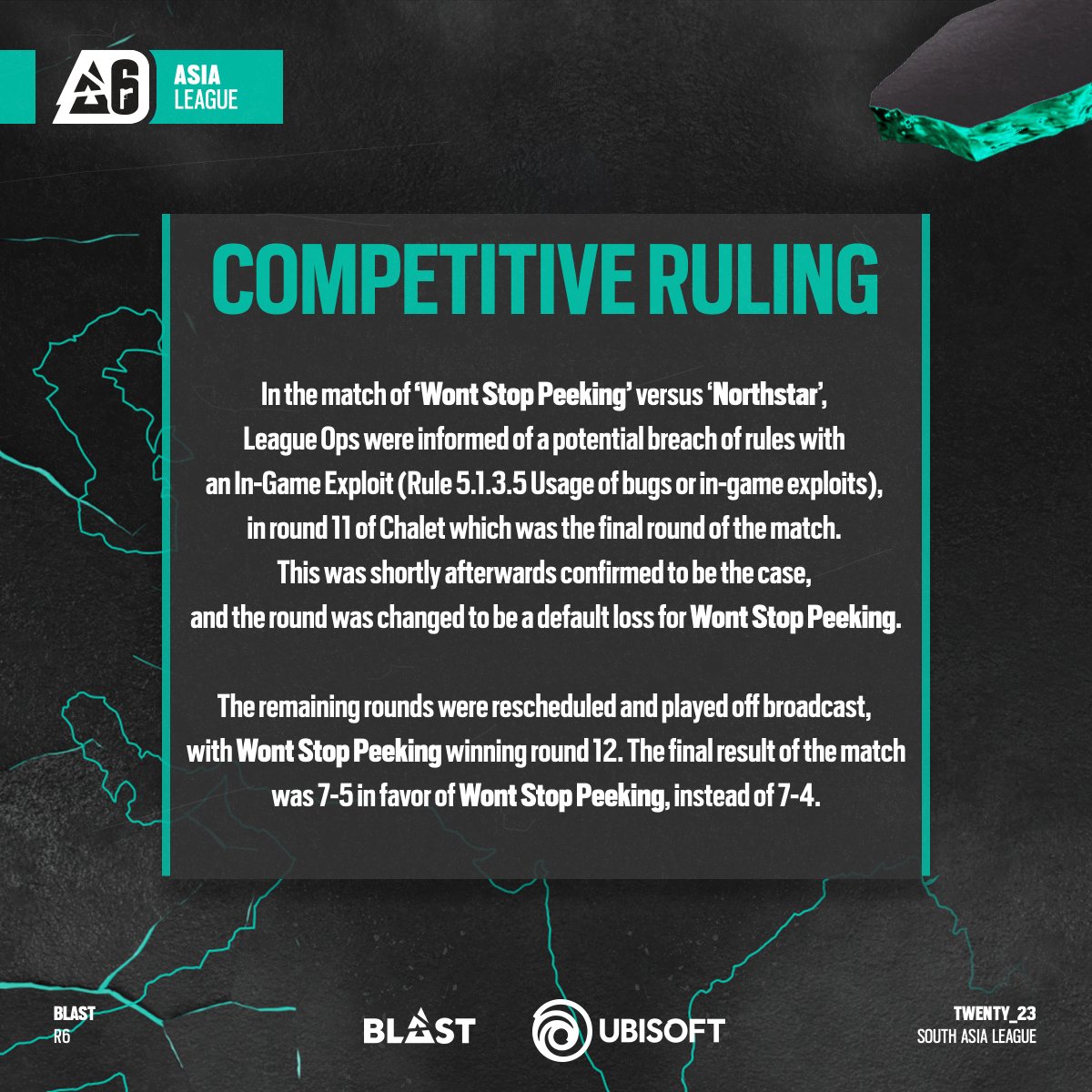 R6esportsASIA's tweet photo. ASIA LEAGUE - COMPETITIVE RULING https://t.co/8wWK6pTaRU