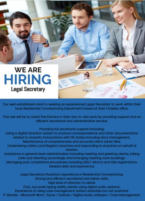 We are currently seeking a experienced Legal Secretary to join a well established client in their Crawley office.

If you have Conveyancing Experience:

browns-recruitment-group.com/job/legal-secr…

#legalsecretary #crawley #lawfirm #conveyancing #legalcareers
