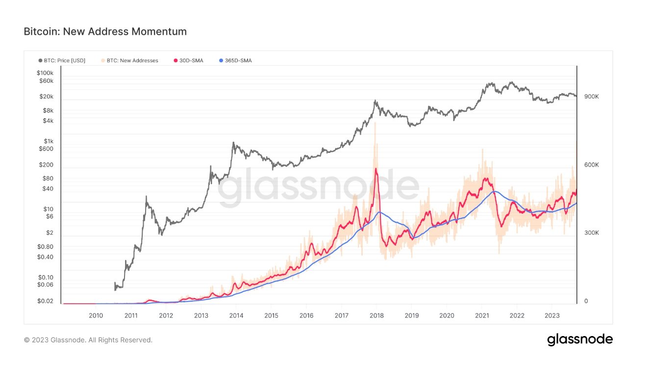 Bitcoin experiences fourth major surge in new addresses, signaling robust network momentum