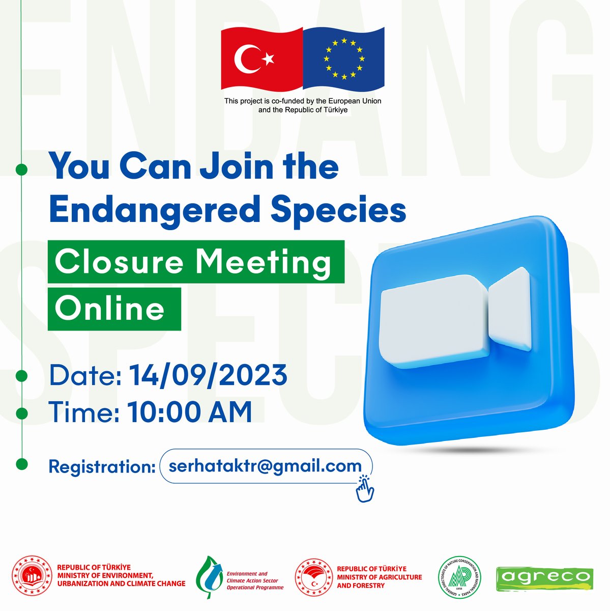 TTurler's tweet photo. Kapanış toplantımıza online katılmak ister misiniz?
Kayıt için: serhataktr@gmail.com
——-
Would you like to join our closing meeting online?
Registration: serhataktr@gmail.com
#kapanıştoplantısı #closingevent #tehlikedekitürler #endangeredspecies https://t.co/ZFjJbOLpmk