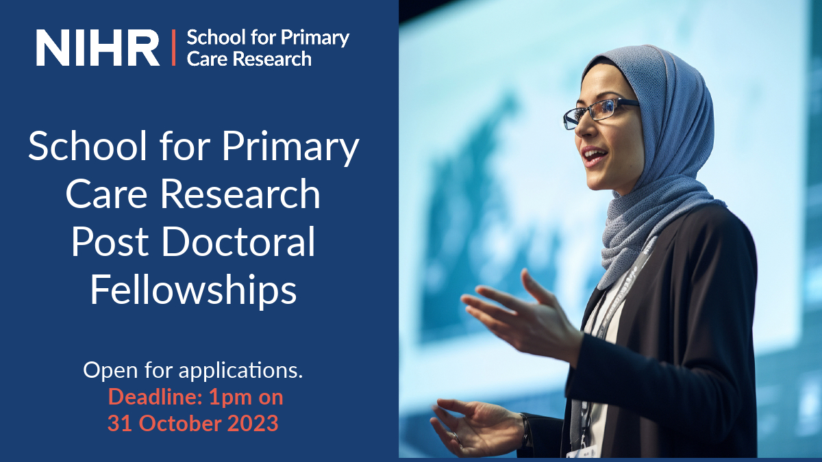 Our Autumn call for our Post Doctoral Fellowship is now open - become a part of the #SPCRTrainee community and the wider @NIHRcommunity Deadline: 1pm on 31 October 2023, awards start 1 April 2024 Find out more: spcr.nihr.ac.uk/career-develop…… @NIHRresearch @sapcacuk #PrimaryCare