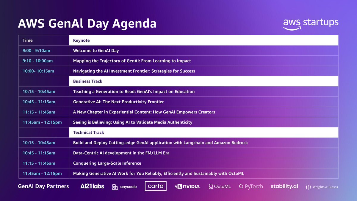 realAlexBarge's tweet photo. Exited for the AWS GenAI Day (new global virtual event) happening tomorrow, September 14th, 2023! 🤖💬🦄

Sign up here: https://t.co/jUI6zKdTnB (you can also attend only some bits and watch recordings later)  

#aws #cloud #GenAI https://t.co/cvjjPue66A