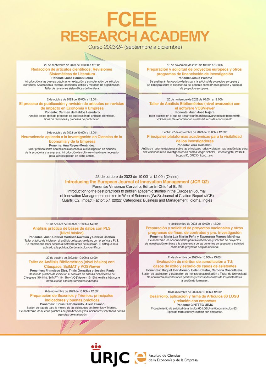 Check out our Research Academy program at the Faculty of Economics &amp; Business Sciences (Sept.-Dec.) <a href="/URJCFCEE/">Facultad de CC de la Economía y de la Empresa</a> <a href="/urjc/">URJC</a> 👏👏