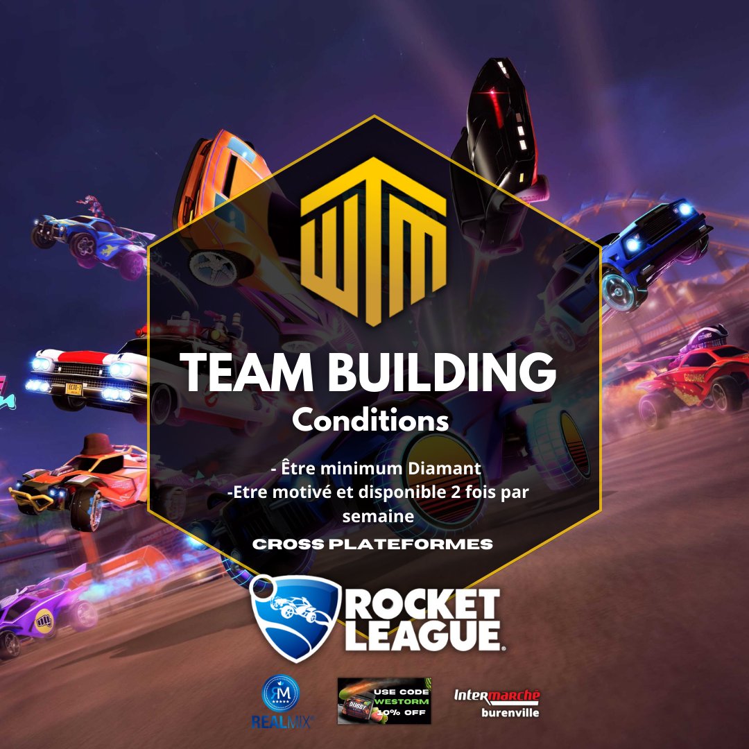 Bonjour WESTORM recherche une équipe ROCKET LEAGUE 
Si vous avez la détermination contactez nous ! pour le bon fonctionnement de la structure les personnes interessées doivent résidez en belgique ou peux venir en belgique
bonne journée à tous
<a href="/Cherche_1Groupe/">Cherche 1 Groupe</a> 
<a href="/Cherche_FA/">Recherche F/A</a>