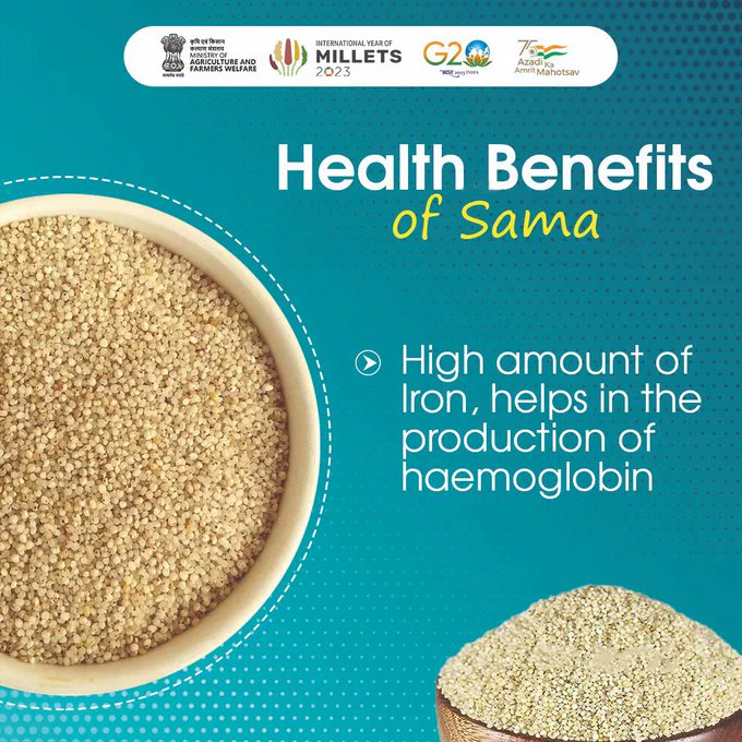 IndiainSwiss's tweet photo. #internationalyearofmillets
Health Benefits of Sama
@MEAIndia @AgriGoI @MoHFW_INDIA @icarindia @IYM2023 #IYM2023 #YearofMillets #MilletsFactCheck https://t.co/4nhFnb522d