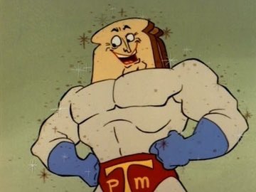 KitSinclair's tweet image. Remember this guy? I was looking for some references of characters packing a six pack and bulging biceps and up popped Powdered Toast Man!!! What a superhero, he could launch himself out of a toaster. 

#renandstimpy #Nickelodeon