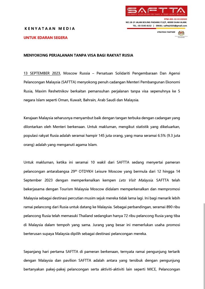 DaulTGM's tweet photo. Kemasukan Rakyat Rusia tanpa visa ke Malaysia seharusnya disokong kerajaan - @DrFathirAlhadad SAFFTA @BernamaTV https://t.co/y2DaQo2MP2