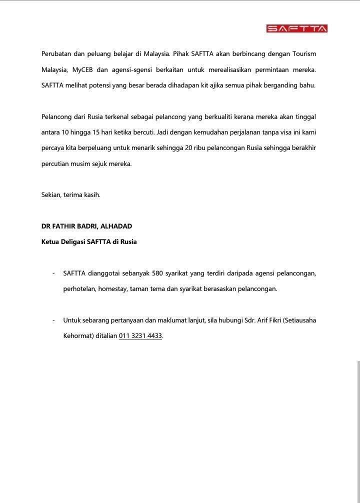 DaulTGM's tweet photo. Kemasukan Rakyat Rusia tanpa visa ke Malaysia seharusnya disokong kerajaan - @DrFathirAlhadad SAFFTA @BernamaTV https://t.co/y2DaQo2MP2