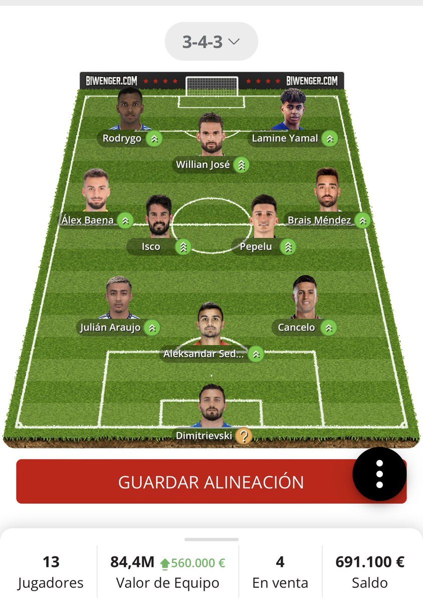 Jose22irl's tweet photo. Buenas cracks! Banquillo: Portu y Kaiky. En el mercado Ramos y Vinicius. Harías algún cambio? Brais + WJ por vini?Rodrygo por Vini? Gracias @biwenger @DudasBiwenger @Asesor_Biwenger @GuruBiwenger @ZizouBiwenger @ElBielsaFantasy @biwengerlaliga @BiwengerC https://t.co/oRzyU2K1CZ