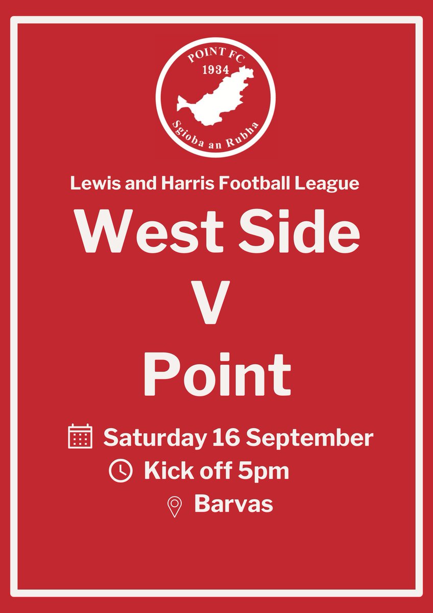 Pointfc1934's tweet photo. Final game of the season, this Saturday against West Side. It would be great to see as much travelling support there as possible! Come along and support the Reds! https://t.co/T7av25Rwb1