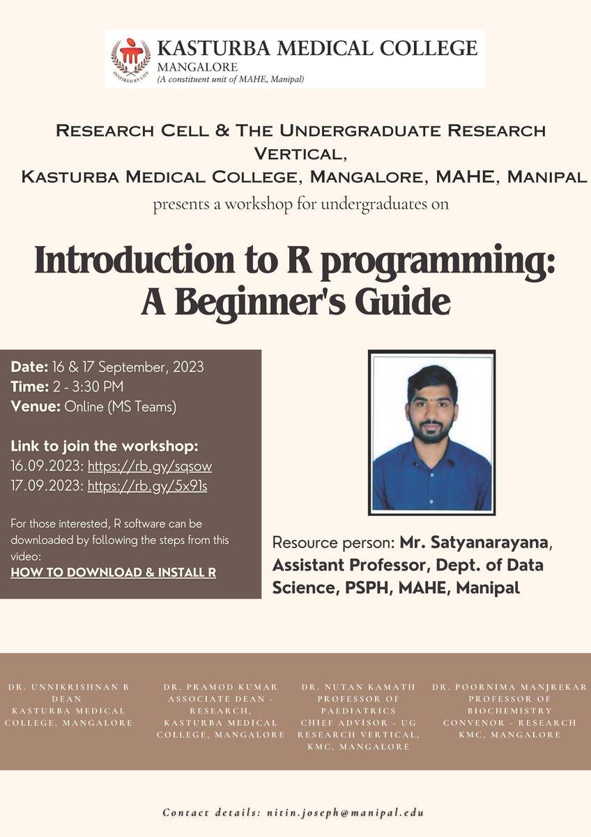 KMC_Mangalore's tweet image. A great opportunity for undergraduates to learn more about statistical analysis of research data
#rprogramminglanguage #statistics #data #analysis #research