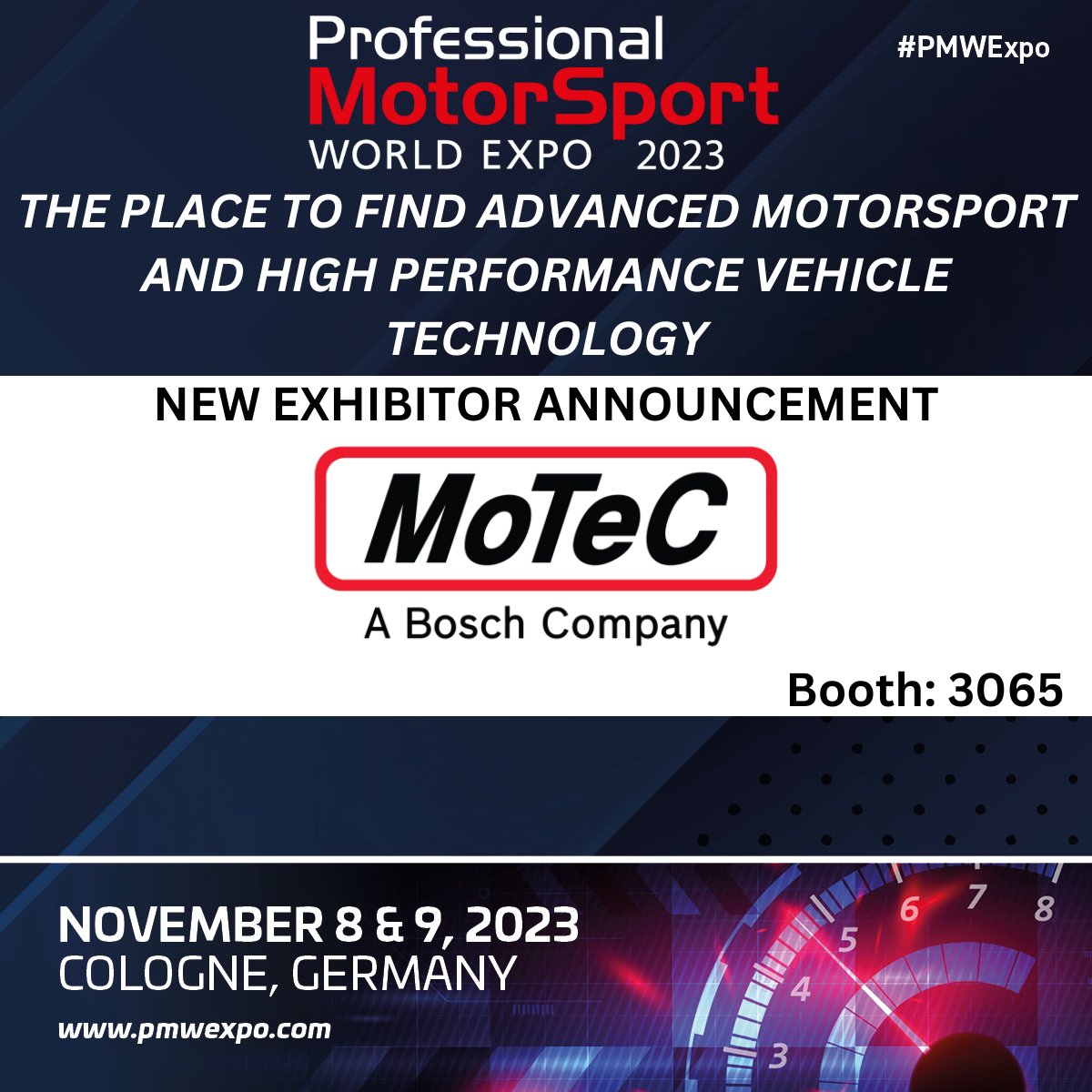 NEW EXHIBITOR ANNOUNCEMENT 📢 | MoTeC Pty Ltd is exhibiting at #PMWExpo 2023 – taking place November 8 &amp; 9, in Cologne! Booth: 3065! See the full exhibitor list: bit.ly/30cxKU9 

Register for your FREE entry pass here: bit.ly/3zgiSlI #PMWExpo