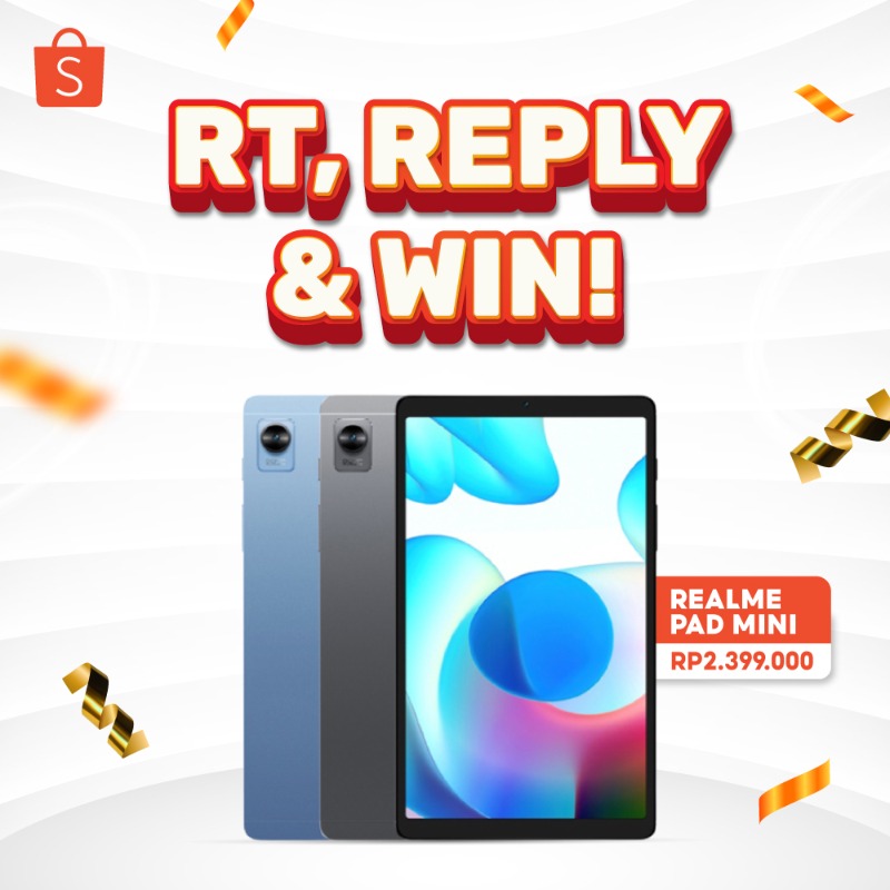 ShopeeID's tweet photo. ✨ GIVEAWAY realme Pad Mini ✨

Hari ini mimin mau giveaway realme Pad Mini senilai 2,4 JUTA nih! Mau dong?

Caranya:
- FOLLOW @ShopeeID 
- RT &amp; LIKE tweet ini
- Klik banner di bawah ini
- REPLY warna realme Pad Mini impian kamu~ 

GOOD LUCK! 🧡