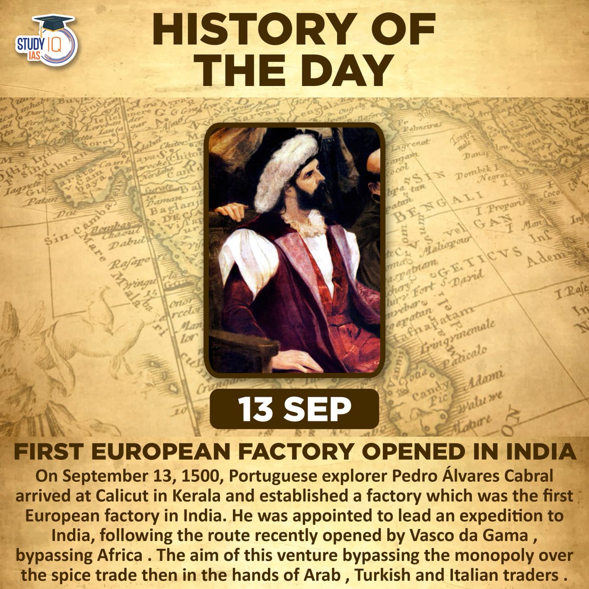 upsciq's tweet photo. History of the Day
#firsteuropeanfactory #india #portuguese #pedroalvarescabral #calicut #kerala #europeanfactory #vascodagama #africa #arabtraders #turkishtraders #italiantraders #indianhistory #todayhistory #upsc #cse #ips #ias https://t.co/AnreMnGfG3