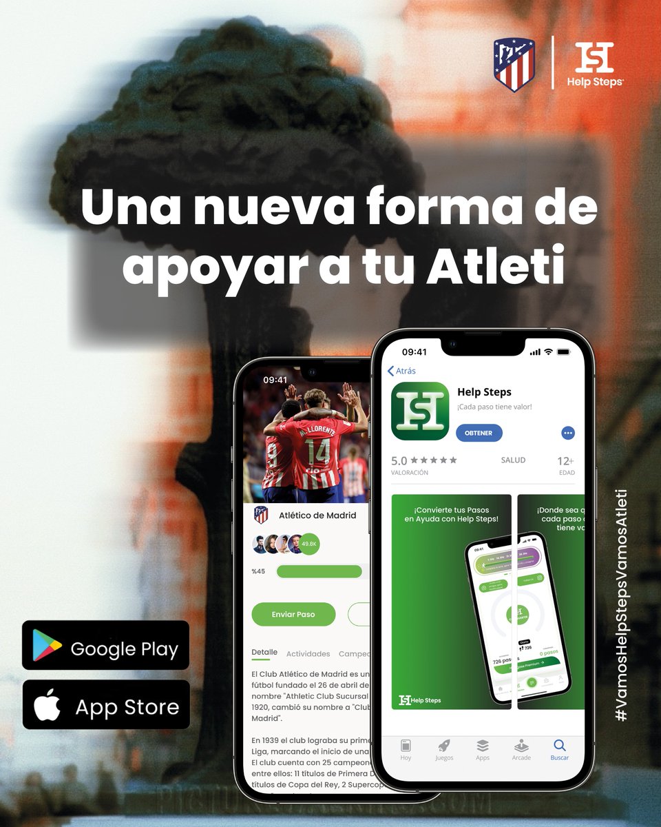 Ahora, con #HelpSteps puedes contribuir al crecimiento del <a href="/Atleti/">Atlético de Madrid</a>, convirtiendo los pasos que das a diario en ayuda directa al club. 

¡Descarga la app y comienza hoy mismo!

bit.ly/hs-download

#VamosHelpStepsVamosAtleti