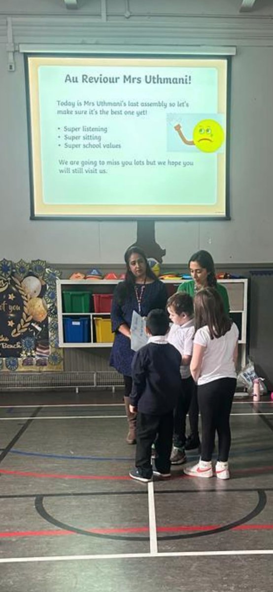 LorneStreetPS's tweet photo. Mrs Uthmani says thanks to the infants who gave her a lovely leaving card at assembly. #movingon #goodluck 💙💛 https://t.co/NzlKJgySqG