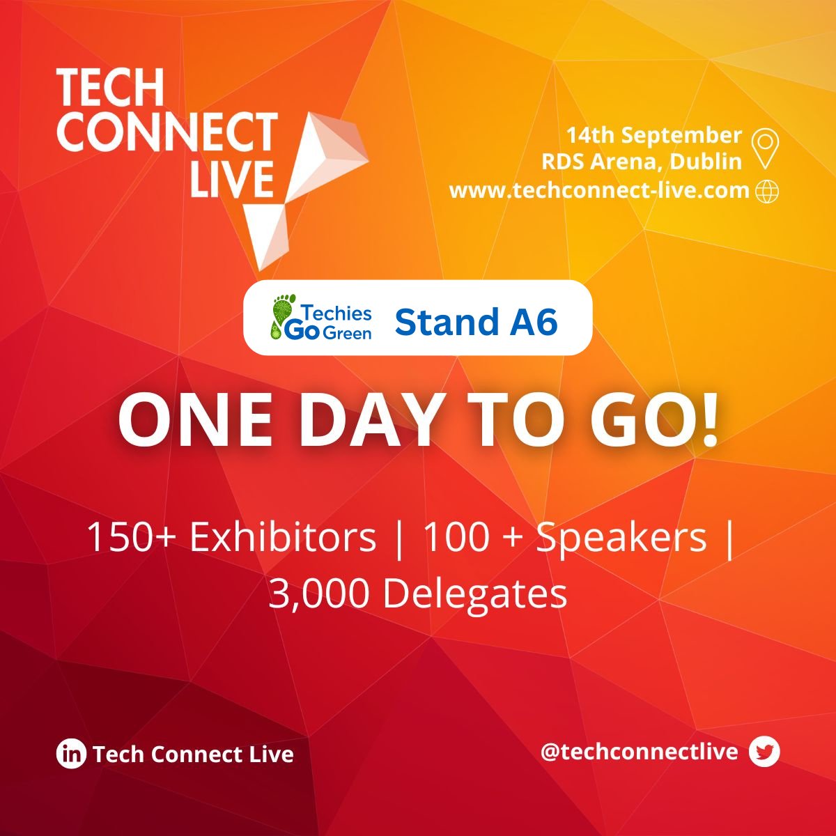 TechiesGoGreen's tweet image. See you at @techconnectlive tomorrow! There&apos;s still time to register for your FREE tickets where you can meet our #TechiesGoGreen Team at Stand A6 👏⤵️
eu1.hubs.ly/H0572fb0

#gogreen #techconnectlive #techconnect #techconnectlive2023 #sustainability #irishtechnews