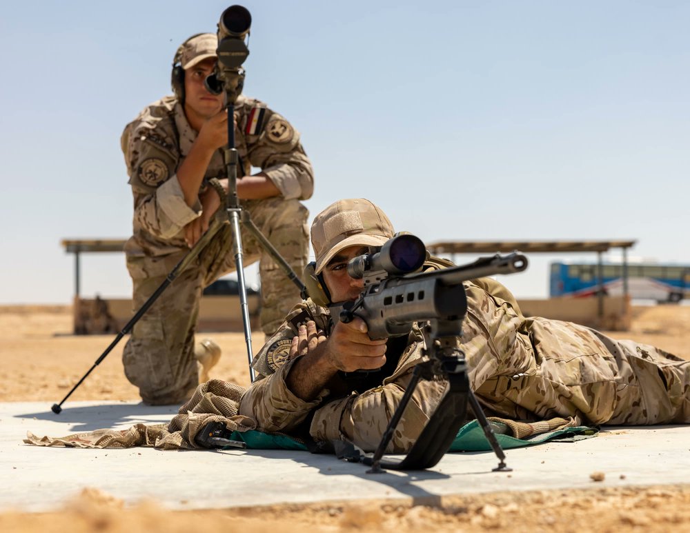 Kellar999's tweet photo. Operators from #Egyptian Elite Tactical Police Black Cobra firing at their target using #SV98 and #SigSauer #SSG3000 during a live fire range as part of #BrightStar23
#Egypt https://t.co/PcV3oM3QiW