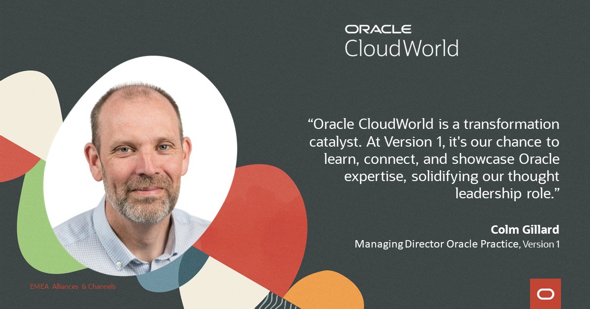 What do #emeapartners expect from @CloudWorld 2023 in Las Vegas? Find out what motivates Colm Gillard from @version1 to join #CloudWorldand learn more about Version 1´s participation in #OCW23: version1.com/oracle-cloudwo… #data #innovation #OracleAnalytics