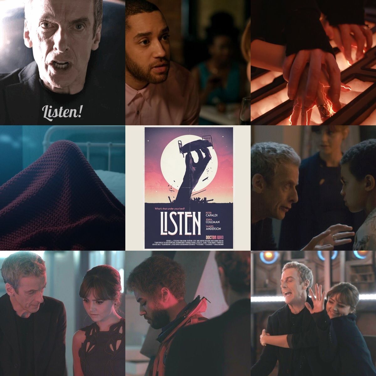 brinatello's tweet photo. #WaybackWednesday (September 13, 2014): The #DoctorWho episode, #Listen, aired. After a date goes wrong with #DannyPink (@theblackpaddy), the #TwelfthDoctor (#PeterCapaldi) asks #ClaraOswald (@Jenna_Coleman_) for help about his thoughts on dreams and creatures that like to hide. https://t.co/FiJUBw1jxu