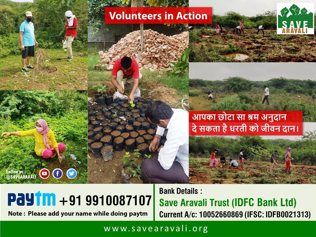 SaveAravali's tweet photo. #VolunteerInAction
सेव अरावली ट्रस्ट के मेहनती कार्यकर्ता अपना श्रम दान देते हुए। इनके इस प्रयास से न केवल अरावली को एक नया जीवन मिलेगा बल्कि #दिल्ली–एनसीआर की जल और वायु में भी सुधार आएगा।
सेव अरावली ट्रस्ट से जुड़ने के लिए हमारी वेबसाइट देखें – https://t.co/G0PEst83iZ
#save https://t.co/n8NhzjpQ5V