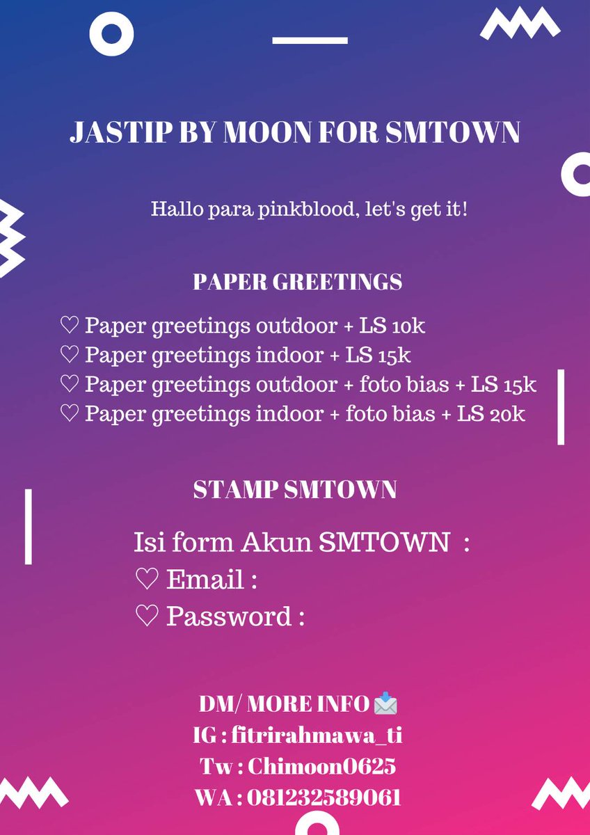 Hallo pinkblood !! 
Kuy yg mau jastip paper greetings maupun stamp smtown bisa langsung DM yaa 😍🤗

But kalau mau PC bias aku cuma punya nct only ya & itu limited 💗

#SMTOWNJAKARTA2023 #jastip #papergreetings #stampsmtown #SMTOWN_LIVE_2023_SMCU_PALACE_JAKARTA #nct