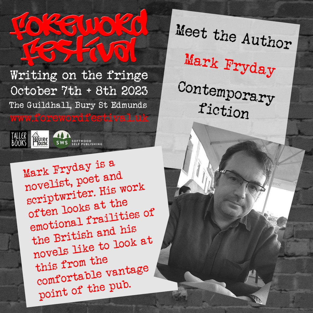 mark_fryday's tweet photo. I'm very excited to be part of the Foreword Festival at the Guildhall in Bury St Edmunds on 7th and 8th October. There are lots of authors to meet and some great workshops to attend too. I hope you can join me there. https://t.co/HOZ36QMQ8f