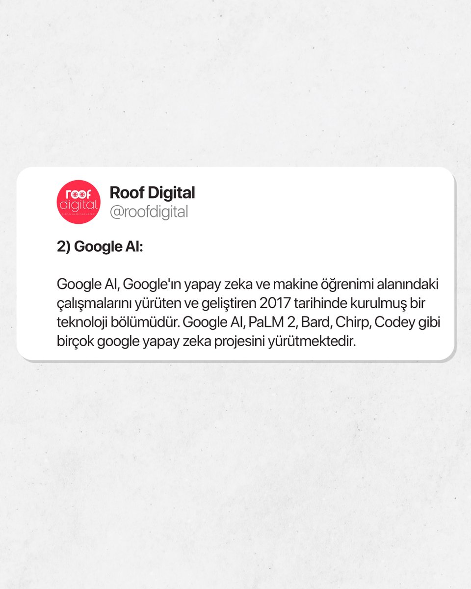 roofdigital's tweet photo. PART I- Günlük hayatınızda işlerinizi hallederken kullanabileceğiniz bazı popüler yapay zeka uygulamalarını sizler için derledik! ✨
.
.
#roofdigital #dijitalpazarlamaajansı #sosyalmedya #dijitalpazarlama #sosyalmedyareklamcılığı #webdesign #webtasarımı #tasarım #design https://t.co/fcVa8Aq0Ns