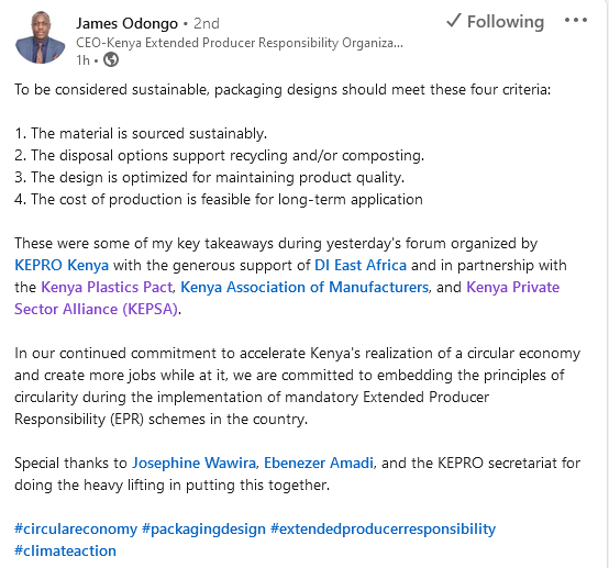 JOSEPHINEWAWIRA's tweet photo. It was a great pleasure.
@KPlasticspact
@SustainaBizKe
@kepro_ke
@KAM_Kenya
@KEPSA_KENYA
@DanskIndustri
#KPPDesignGuidelines https://t.co/2RRFPVBpnL