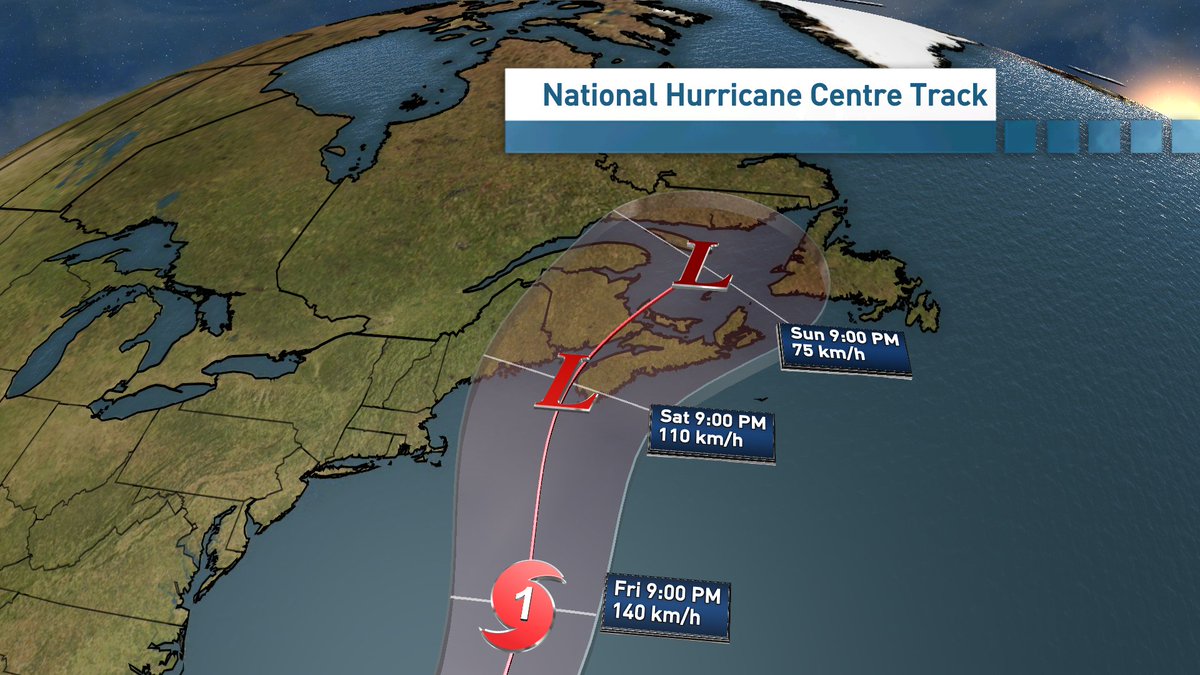 tsimpkin's tweet photo. Lee is no Fionna but Lee is no joke. Lee will become post tropical as it makes landfall in the Maritimes SAT. Heavy rain, gusty winds &amp; higher than normal waves. Lee will enter the Gulf of St. Lawrence SUN. That give some areas 14-18 hours worth of heavy rain and high winds. https://t.co/QPiYr8Lck1